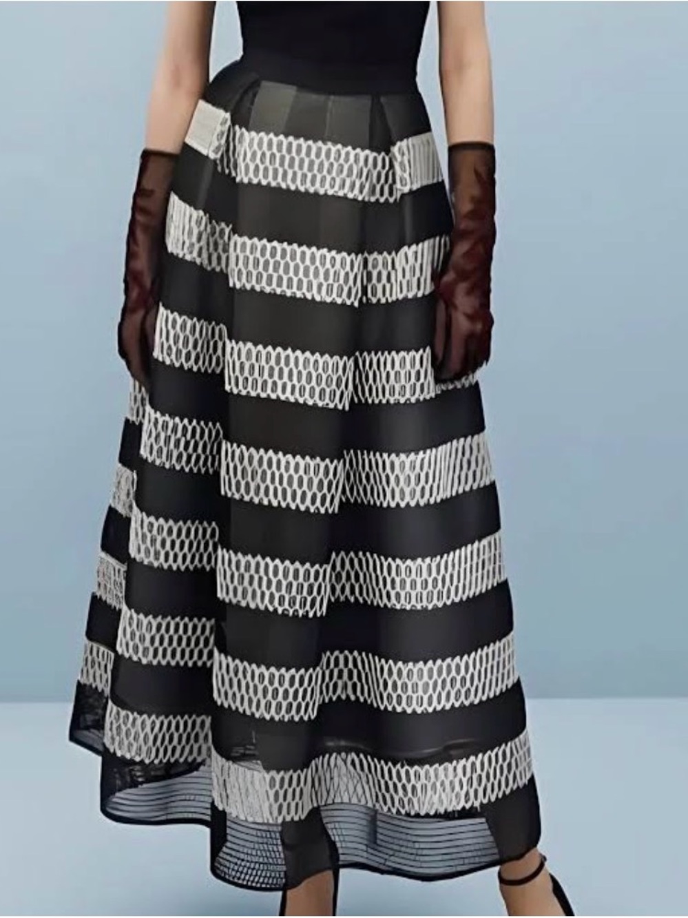 NWT Sachin & Babi Noir "Ayako" Striped Mesh Maxi Skirt Jet Black Size 6